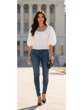 NWT Jonathan Simkhai White Sutton Puff Sleeve Crop Top Saks Fifth Ave Size M